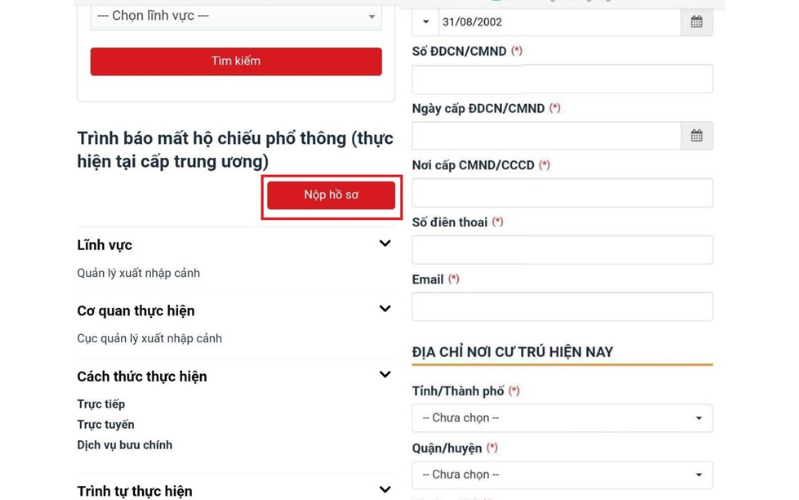 Cách trình báo mất hộ chiếu online bạn tiến hành điền đầy đủ các thông tin yêu cầu