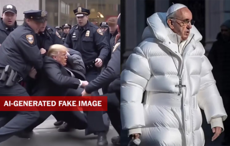 Ảnh chế ứng viên tổng thống Hoa Kỳ Donald Trump bị bắt giam hay Giáo hoàng Francis mặc áo khoác trắng thời trang