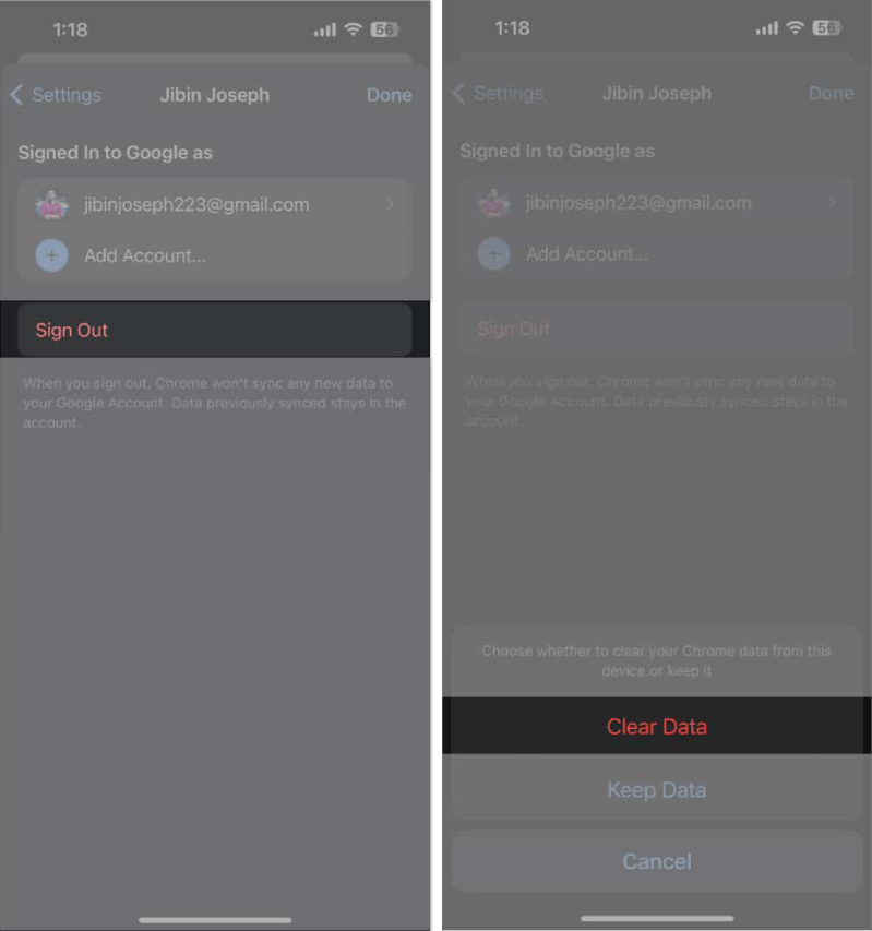 Sửa lỗi Google Search không hoạt động trên iPhone Đăng xuất tài khoản Google và xóa dữ liệu