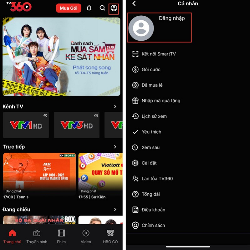 truy cập vào ứng dụng TV360