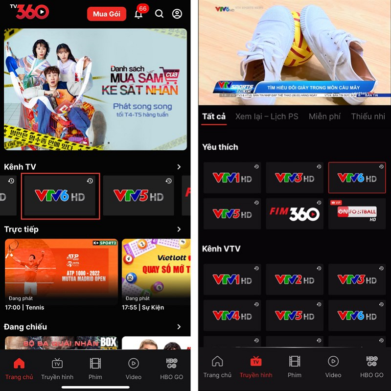 quay lại trang chủ và chọn vào kênh truyền hình