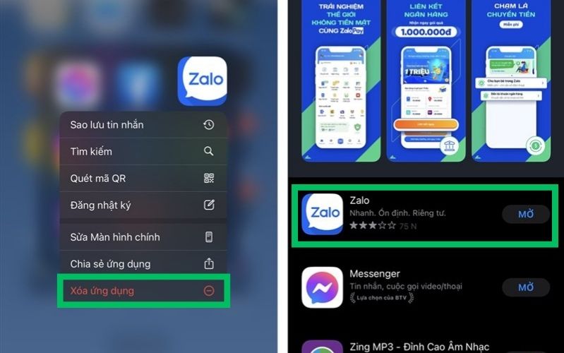 Xóa và cài đặt lại ứng dụng Zalo