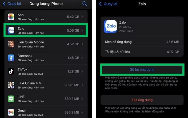 Xóa bộ nhớ ứng dụng Zalo