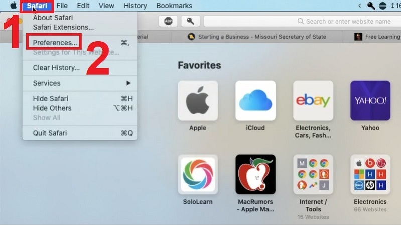 Chọn mục Safari Extensions > Preferences...