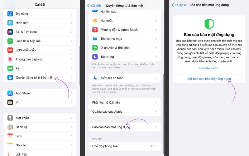 Tính năng báo cáo bảo mật ứng dụng
