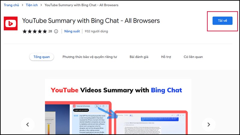 hi tiết cách dùng Bing Chat để tóm tắt video YouTube