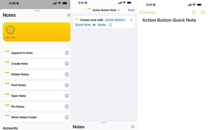 Nút Action trên iPhone 15 Pro truy cập vào ứng dụng ghi chú