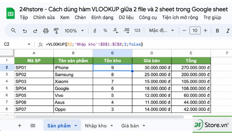 cách dùng vlookup giữa 2 sheet