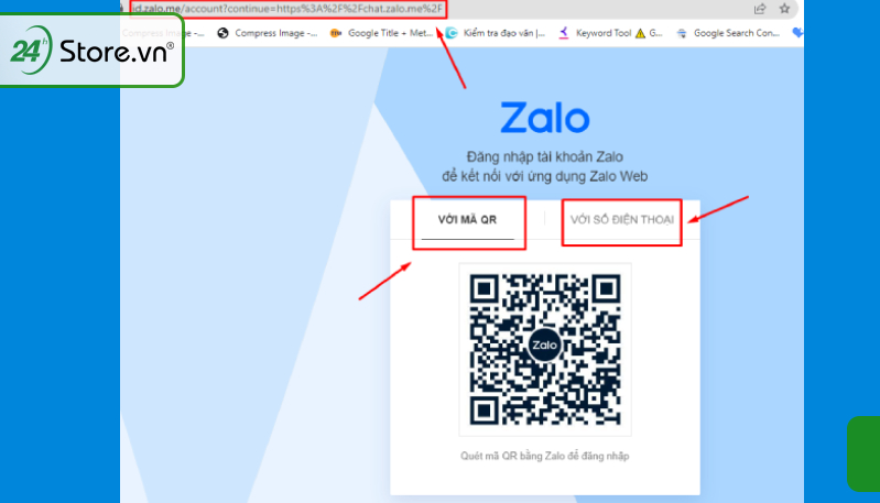 Chọn đăng nhập chat Zalo.me bằng số điện thoại hoặc mã QR