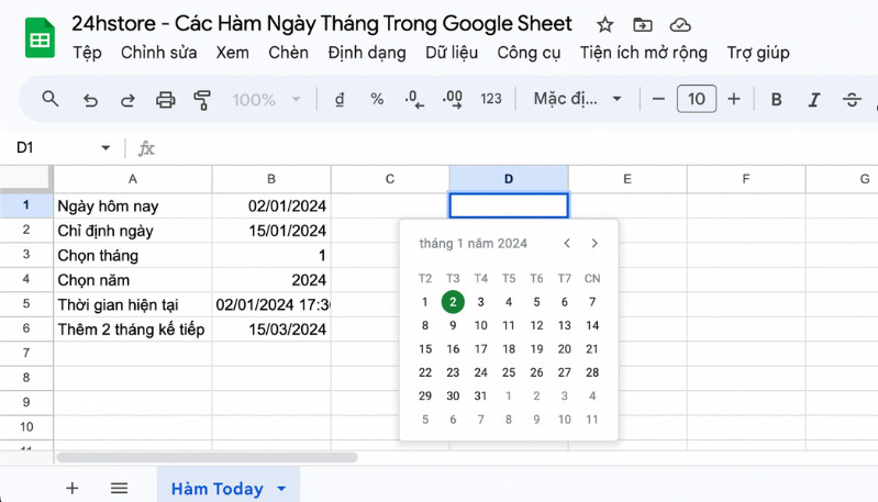 Tạo lịch chọn ngày tháng trong Google Sheet