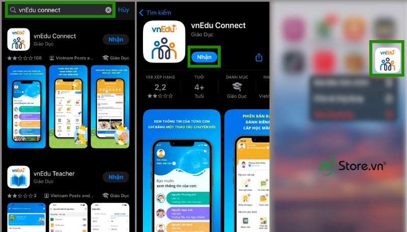 Tải và cài đặt ứng dụng vnEdu tra cứu điểm trên điện thoại iPhone và Android