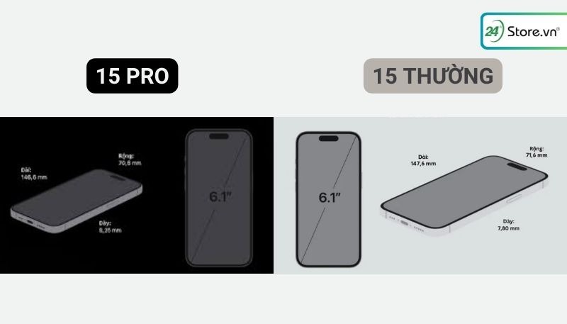 Hai phiên bản thường và Pro đều có kích thước màn hình là 6.1 inch
