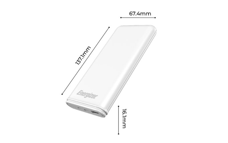 Pin sạc dự phòng Energizer 10.000mAh UE10026BK bo tròn 4 góc, chống trầy xước, gọn nhẹ chỉ với trọng lượng 225±10g