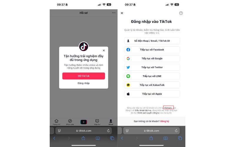 Đăng nhập tiktok qua trang web