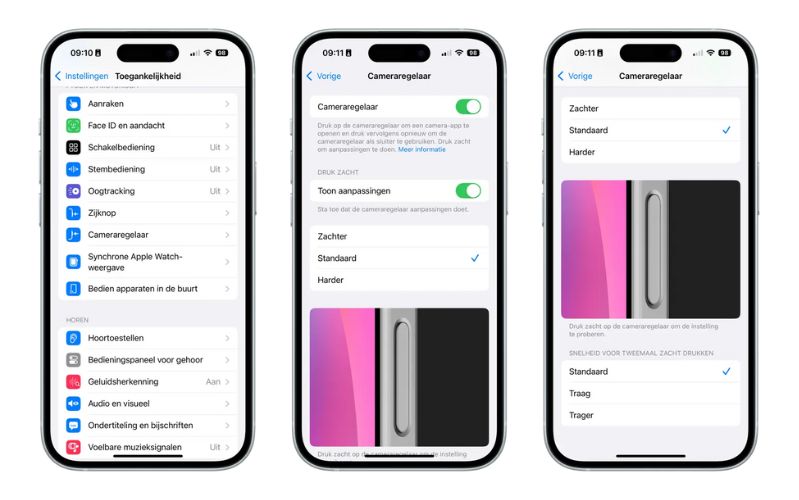 Các bước thay đổi lực bấm Điều Khiển Camera trên iPhone 16