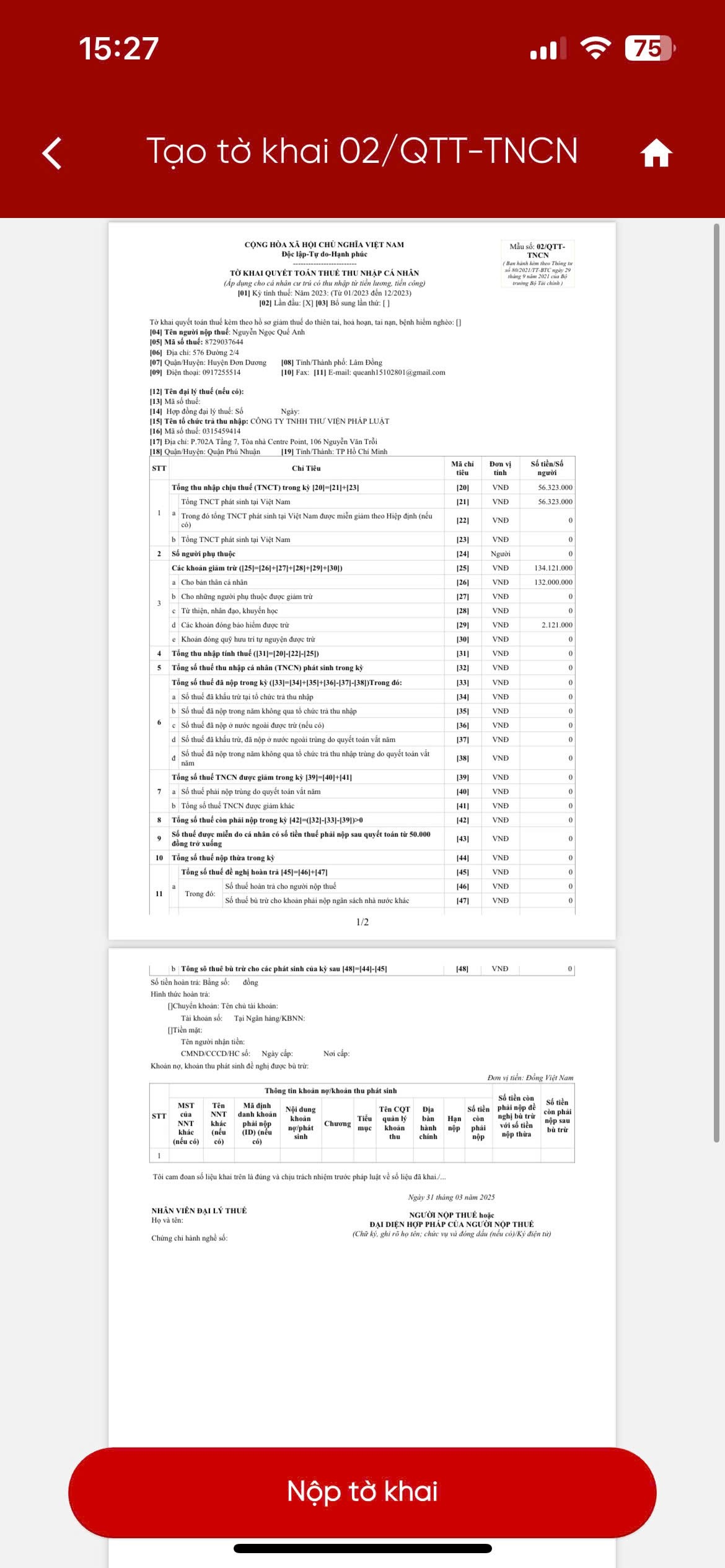 Bước 10: Rà soát tờ khai và nộp