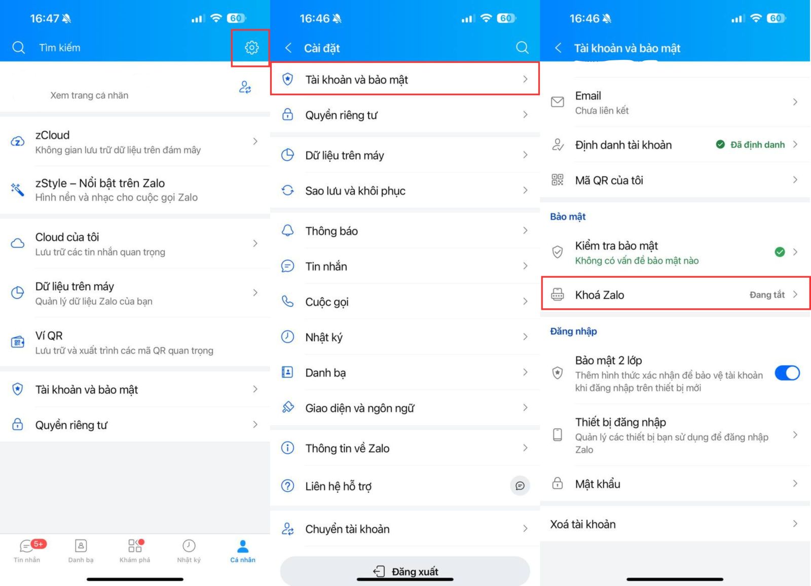 2. Đặt mã khóa ứng dụng để tránh bị xem trộm