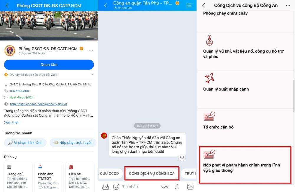 3. Hướng dẫn nộp phạt vi phạm hành chính giao thông trực tuyến qua Zalo
