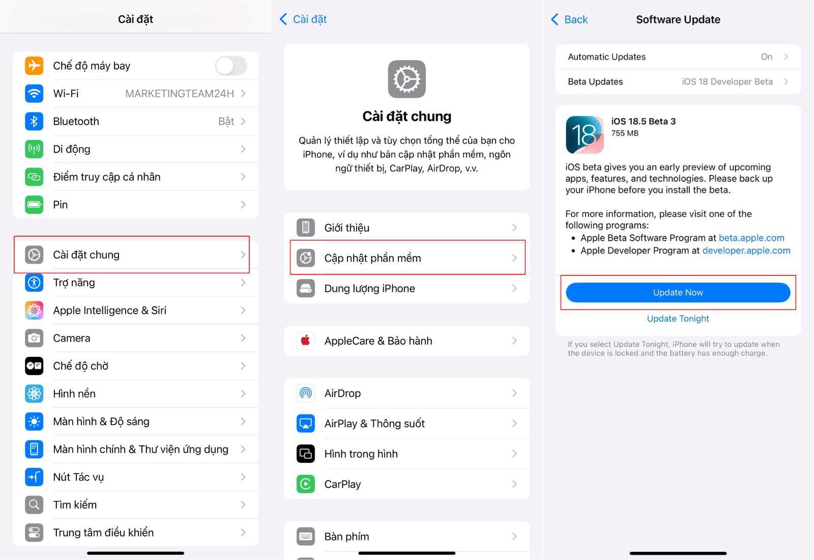 Cách cập nhật iOS 18.5 beta 3