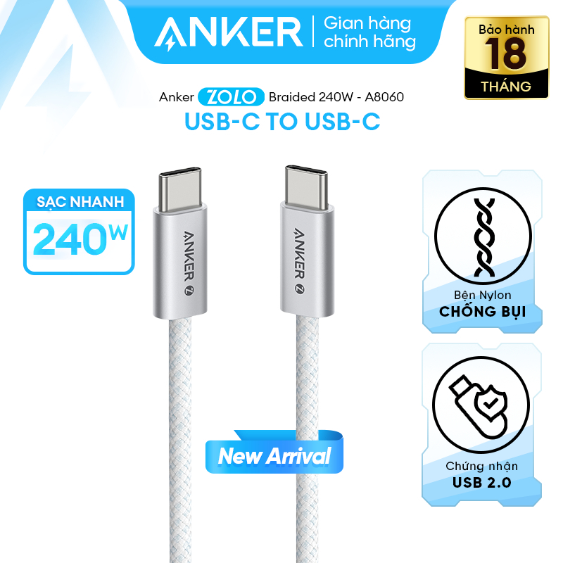 Cáp sạc Anker Zolo USB-C to USB-C 240W 1M A8060 6 Cáp sạc Anker Zolo USB-C to USB-C 240W 1M A8060 6