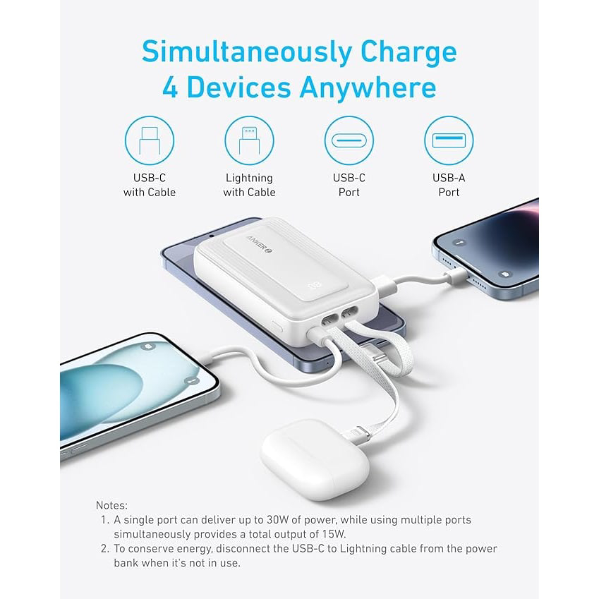 Sạc dự phòng Anker Zolo 20000mAh 30W 1A1C Tích Hợp Cáp C to L A1681 3
