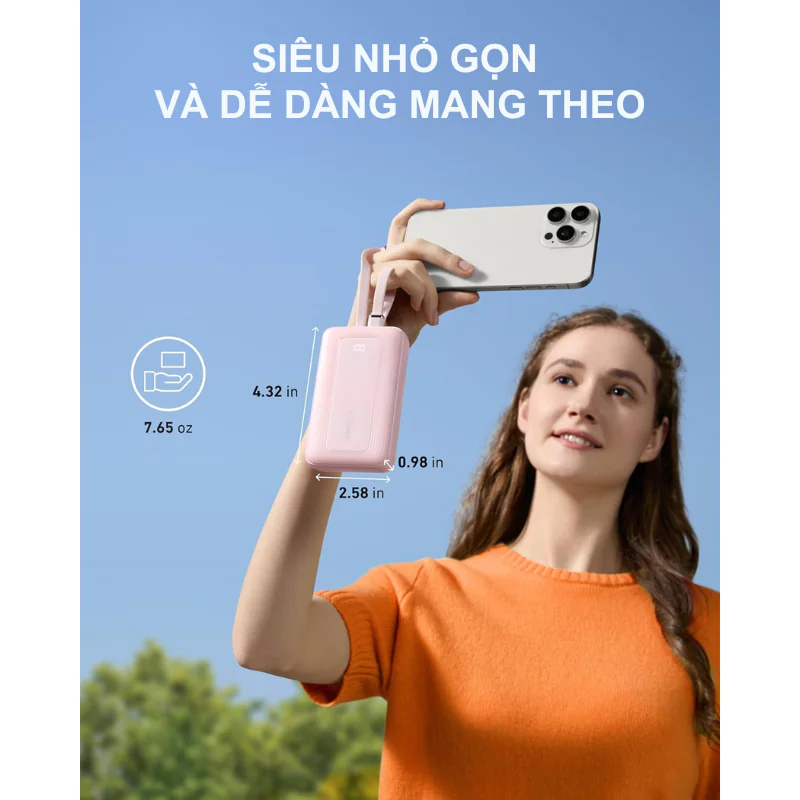 Sạc dự phòng Anker Zolo 20000mAh 30W 1A1C Tích Hợp Cáp C to L A1681 5
