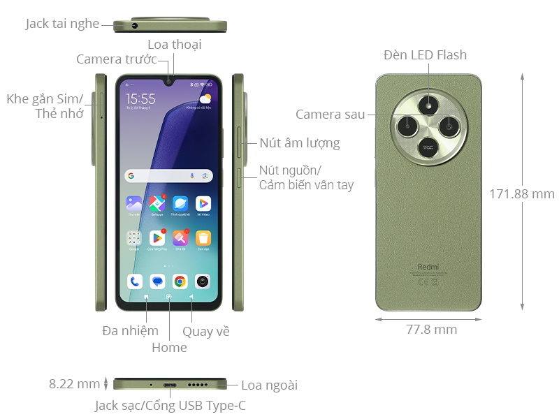 4.5 Xiaomi Redmi 14C 4GB/128GB Cũ - Kết nối đa dạng, hỗ trợ mở rộng tối ưu