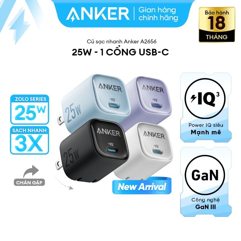 Cốc sạc Anker Zolo cổng 1C 25W A2656