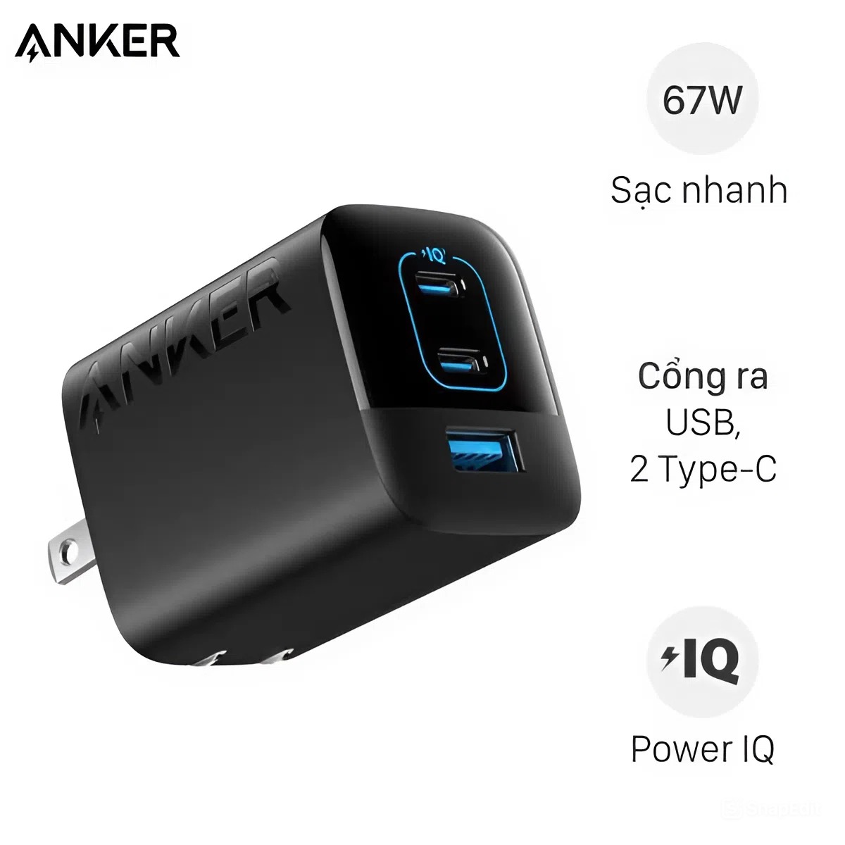 Cốc sạc Anker 336 3 cổng 2C1A 67W A2674 Cốc sạc Anker 336 3 cổng 2C1A 67W A2674
