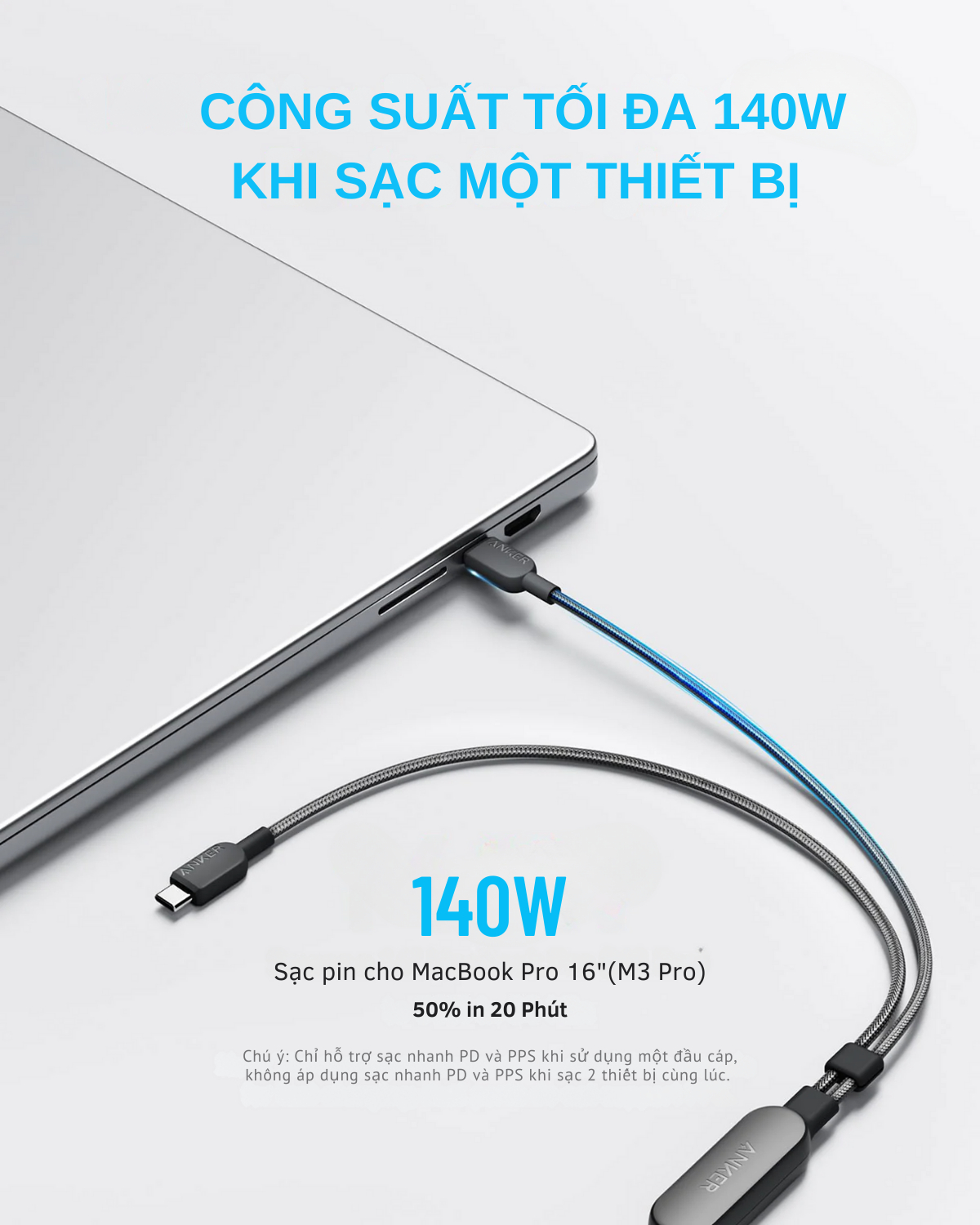 Cáp sạc nhanh Anker 2 in 1 Type-C to Type-C 140W Nylon 1.2M A8895H11 1