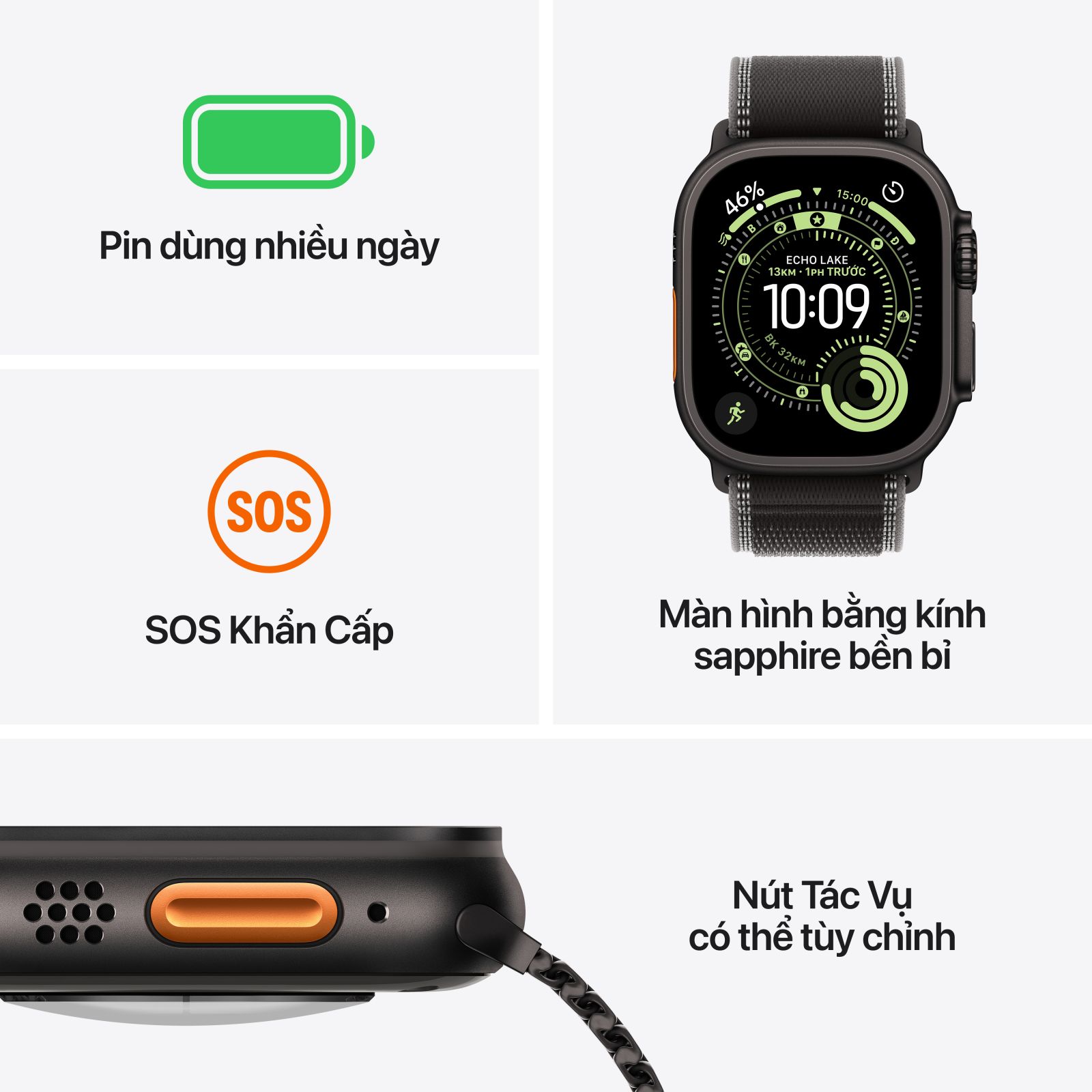 Apple Watch Ultra 3 2025 49mm LTE - Viền Titan dây Trail S/M