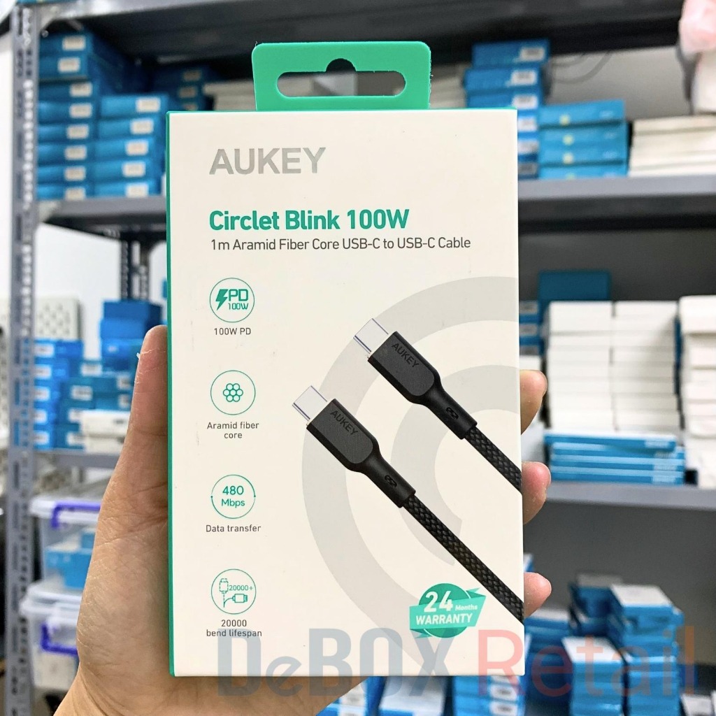 Cáp sạc Aukey CB-KCC102 C-C bọc dù lõi Kevlar siêu bền 1.8M