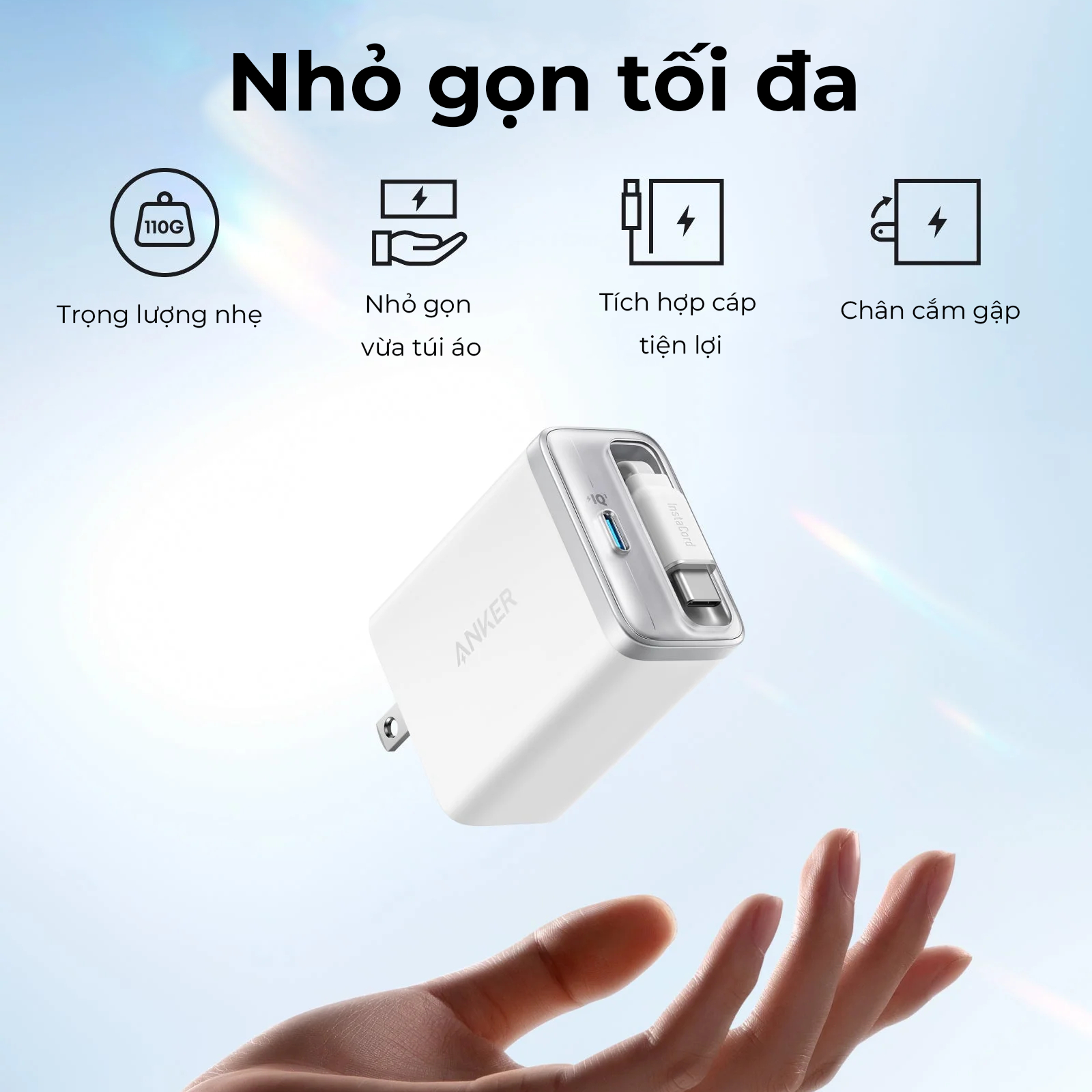 Sạc Anker Nano 1C 35W tích hợp cáp USB-C rút gọn A2658 Sạc Anker Nano 1C 35W tích hợp cáp USB-C rút gọn A2658