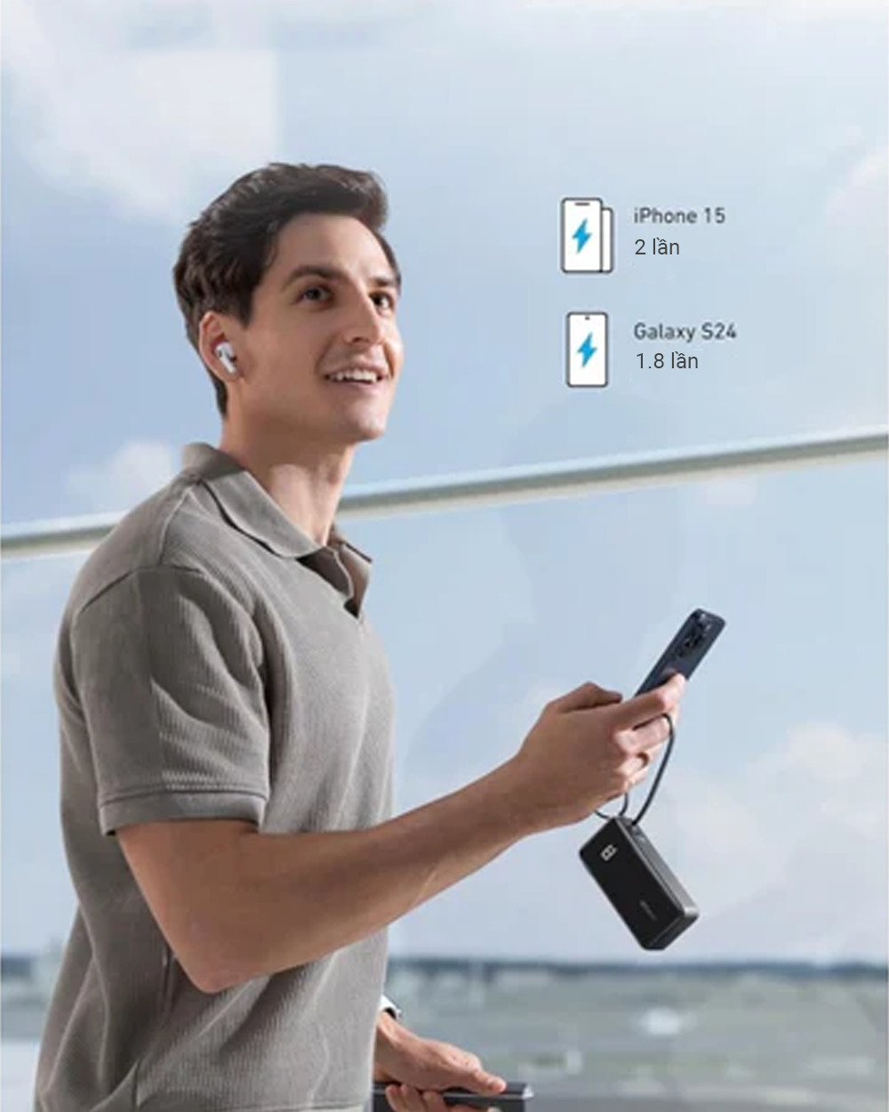 Sạc dự phòng Anker 10000mAh 30W tích hợp cáp USB-C có chân cắm A1637