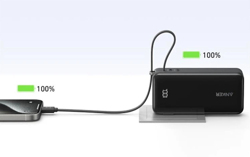 Sạc dự phòng Anker 10000mAh 30W tích hợp cáp USB-C có chân cắm A1637