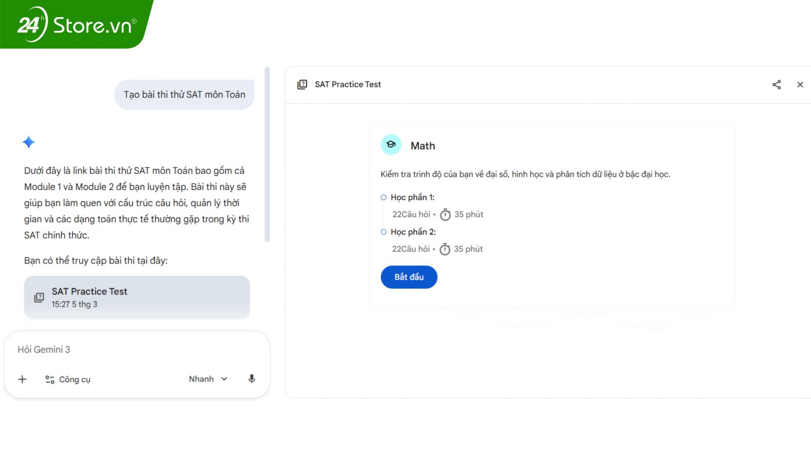 Làm bài thi thử SAT, JEE Main trực tiếp với Gemini