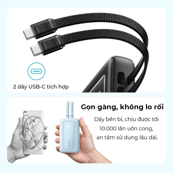 Sạc dự phòng Anker Zolo 20000mAh 45W 1A1C tích hợp 2 cáp Type-C A1681