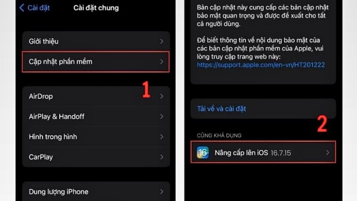 Cách cập nhật iOS 16.7.15 hoặc iOS 15.8.7