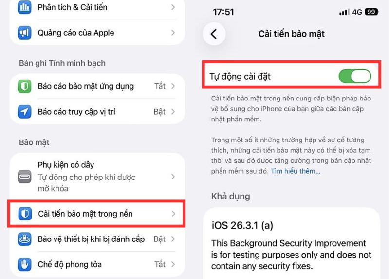 Hướng dẫn chi tiết cập nhật cải tiến bảo mật nền trên iOS 26.3.1(a)