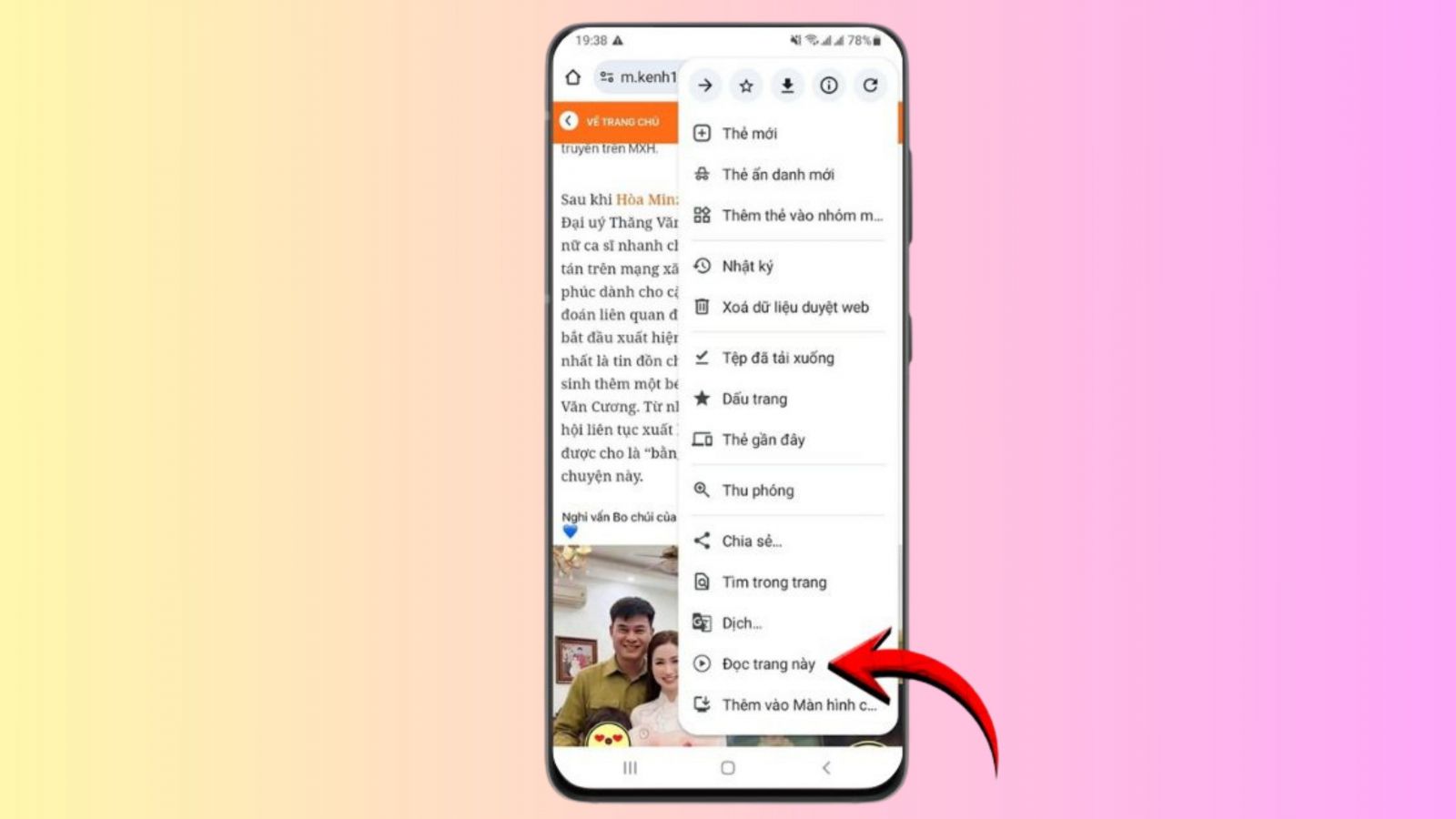 Bước 3:Kích hoạt tính năng Đọc trang này.