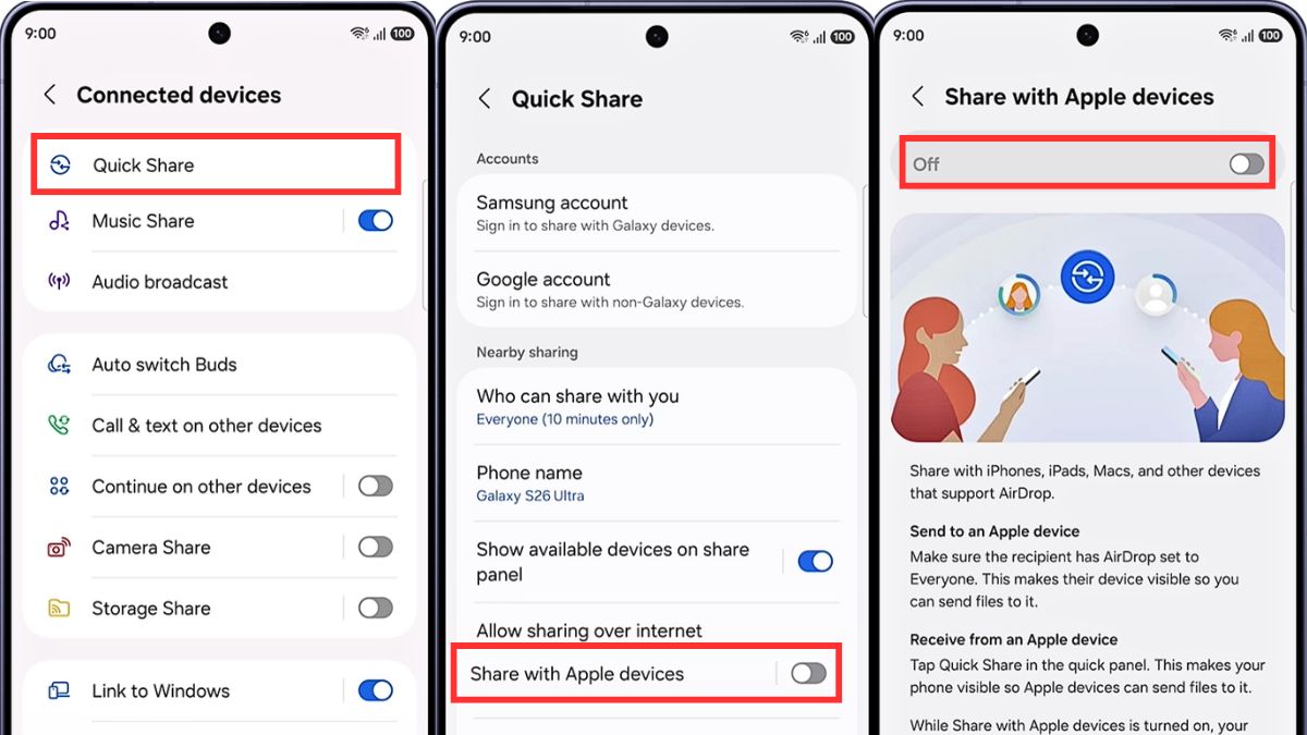 Hướng dẫn sử dụng Quick Share để chia sẻ file với iPhone trên Galaxy S26 series