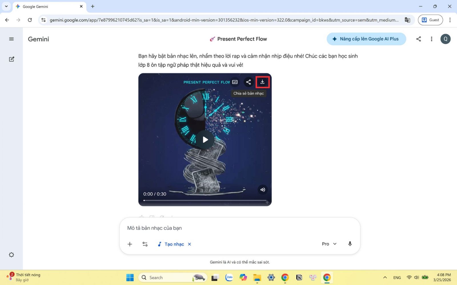 Hướng dẫn chi tiết cách biến bài học thành bài hát với Gemini