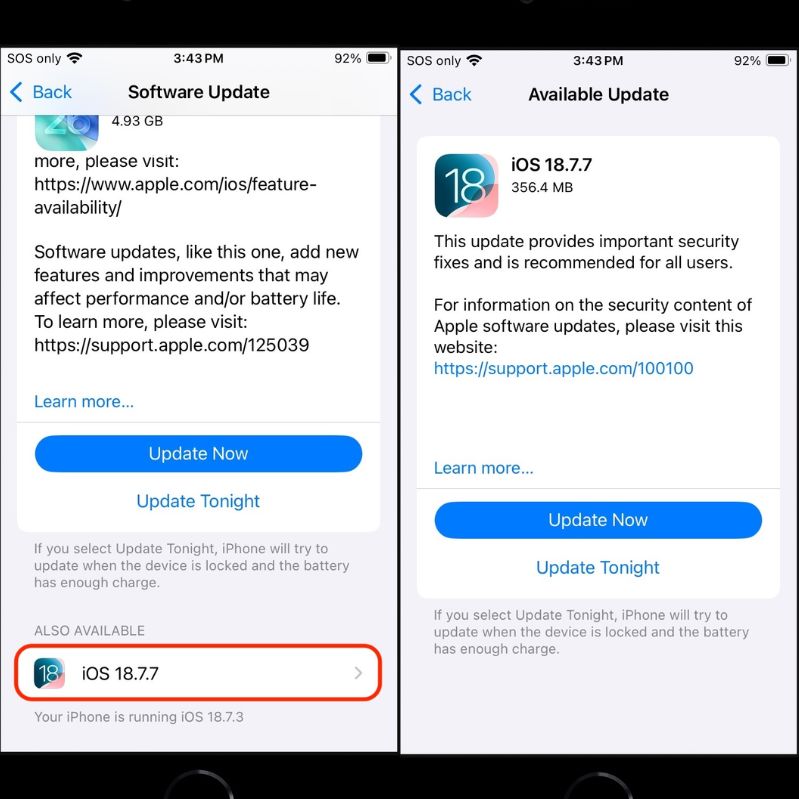  Cách cập nhật iOS 18.7.7 