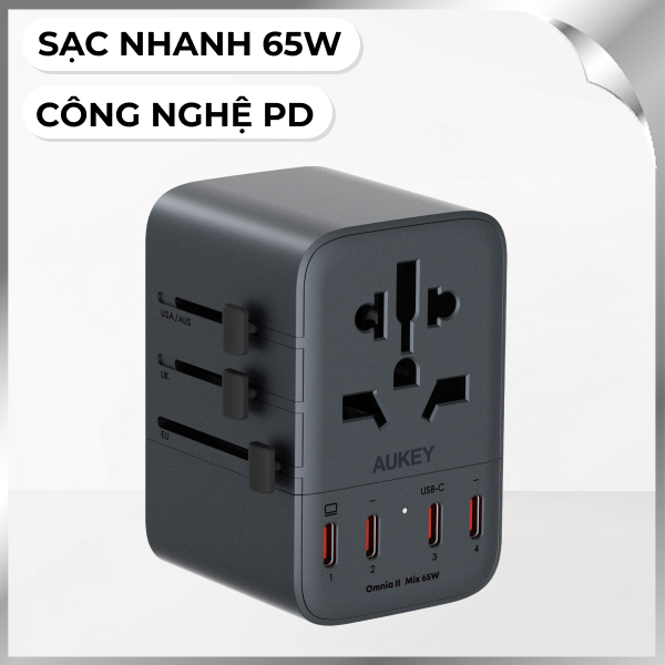 Củ sạc đa năng Aukey PA-TA08A PD65W nhiều cổng 3