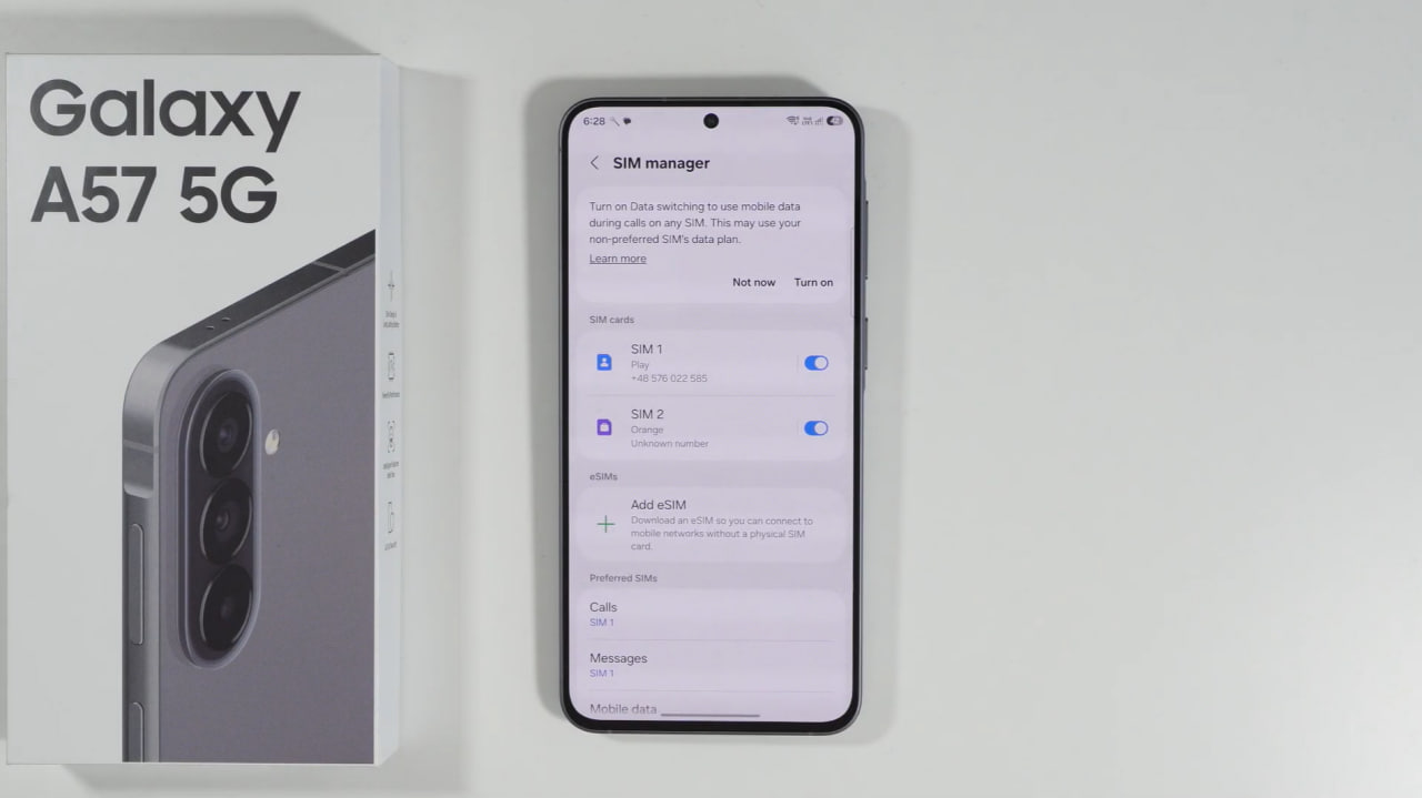eSIM trên Galaxy A57