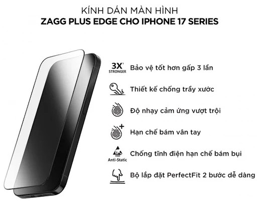 Dán cường lực iPhone 17 ZAGG Plus Edge