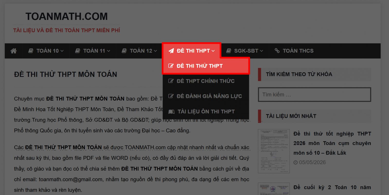 Web thi thử THPT Quốc gia 2026 miễn phí