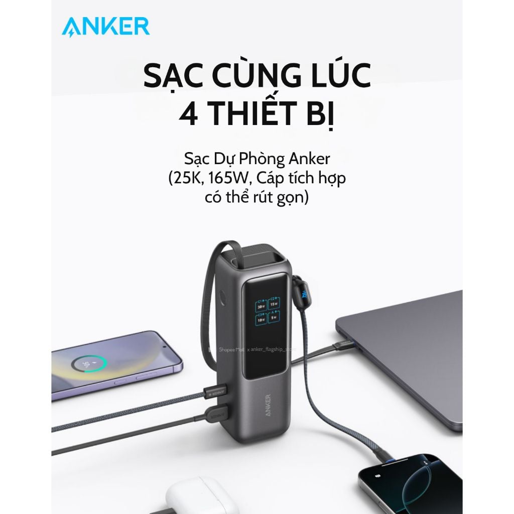 799 Pin dự phòng Anker Zolo 25000mAh 165W 1C1A tích hợp cáp USB-C A1695