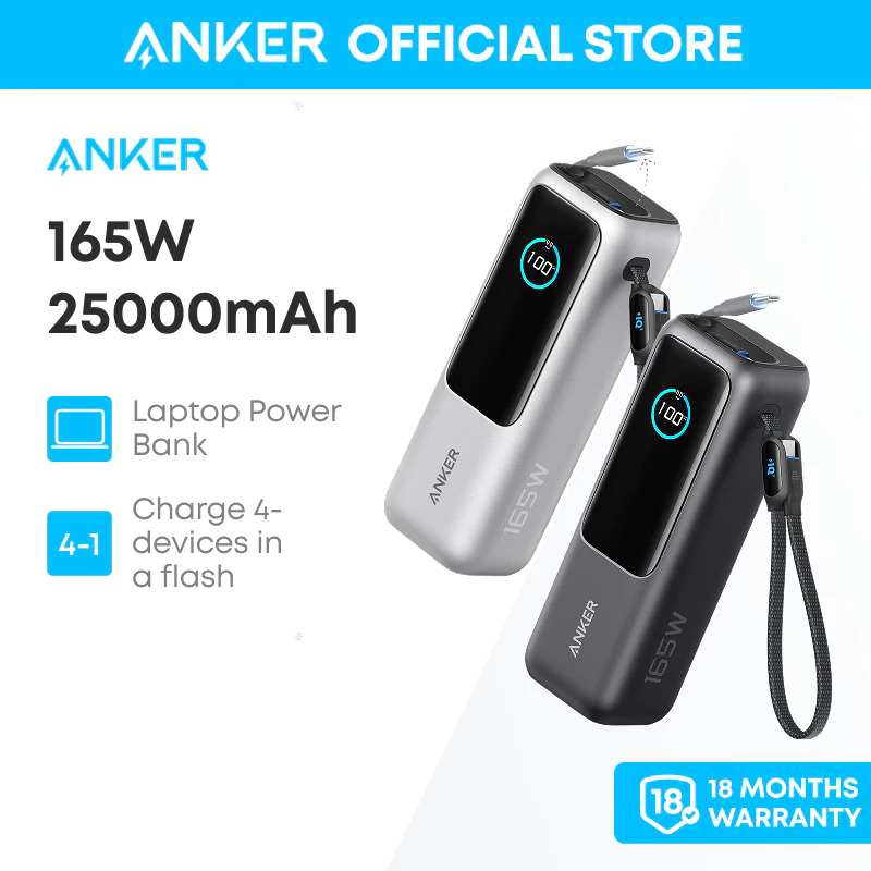 Pin dự phòng Anker Zolo 25000mAh 165W 1C1A tích hợp cáp USB-C A1695