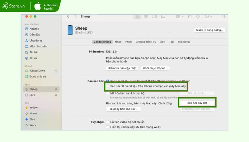 Sử dụng Finder để chuyển dữ liệu